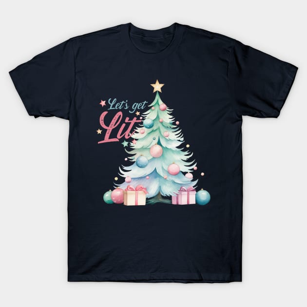 Let's get LIT - Watercolor Christmas Tree T-Shirt by JDVNart